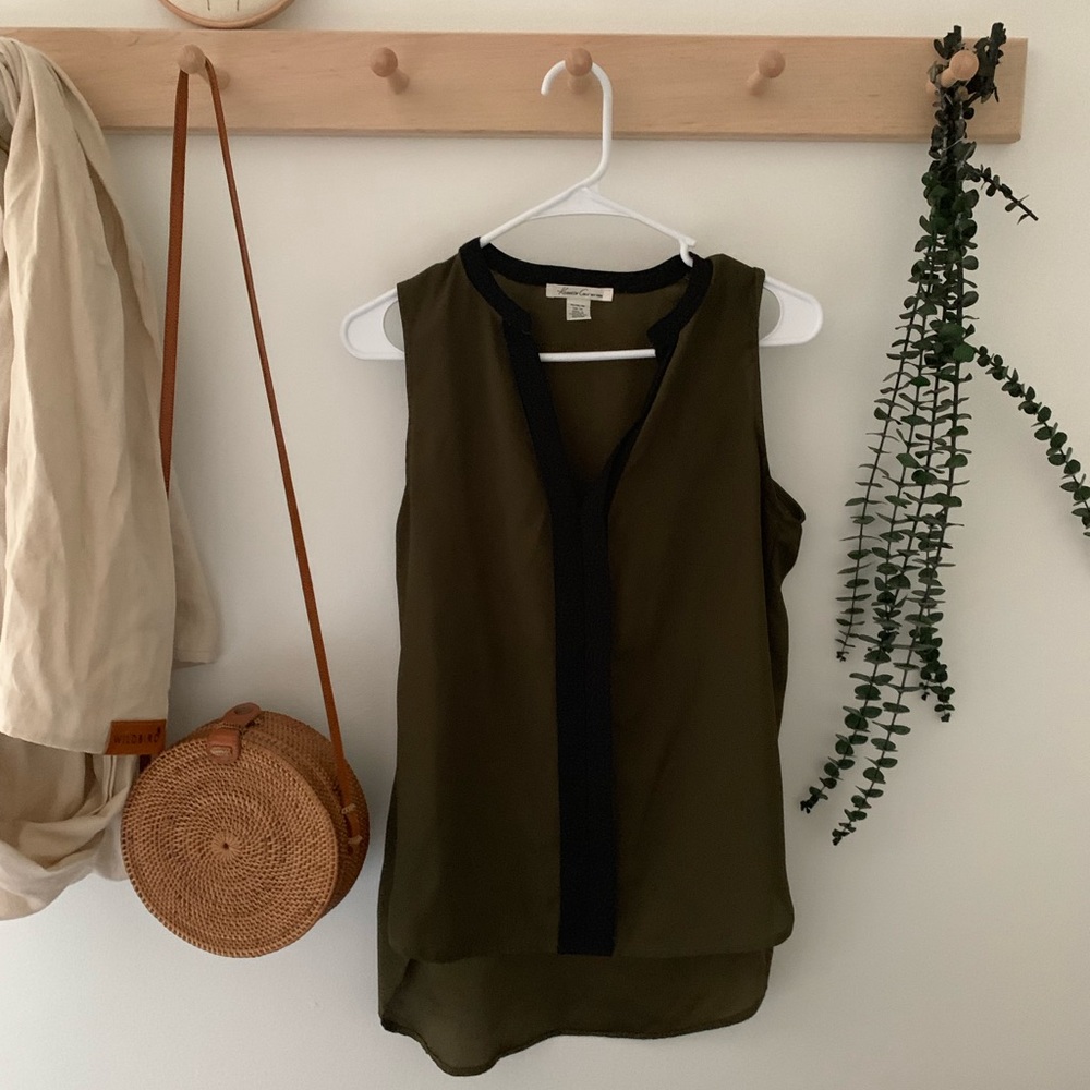 Olive and black sleeveless top